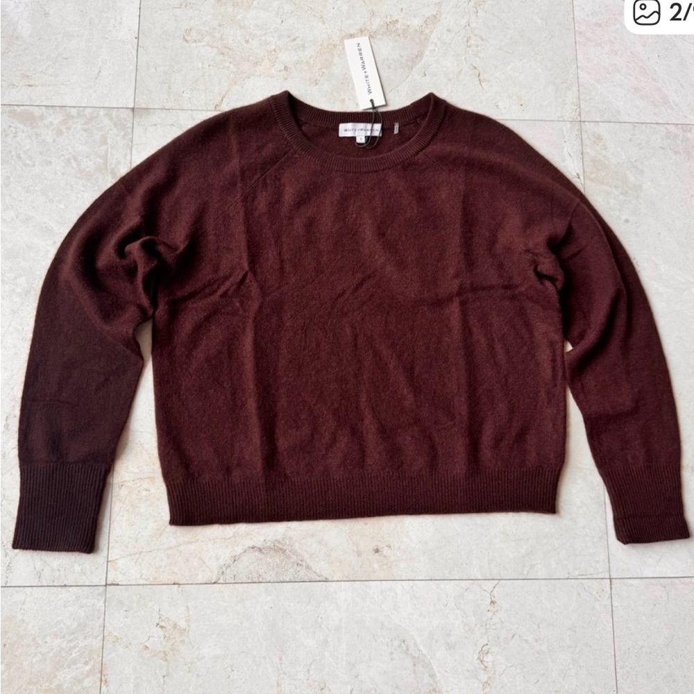 Women’s White + Warren Cashmere Sweater, Brown, Small - Picture 2 of 6